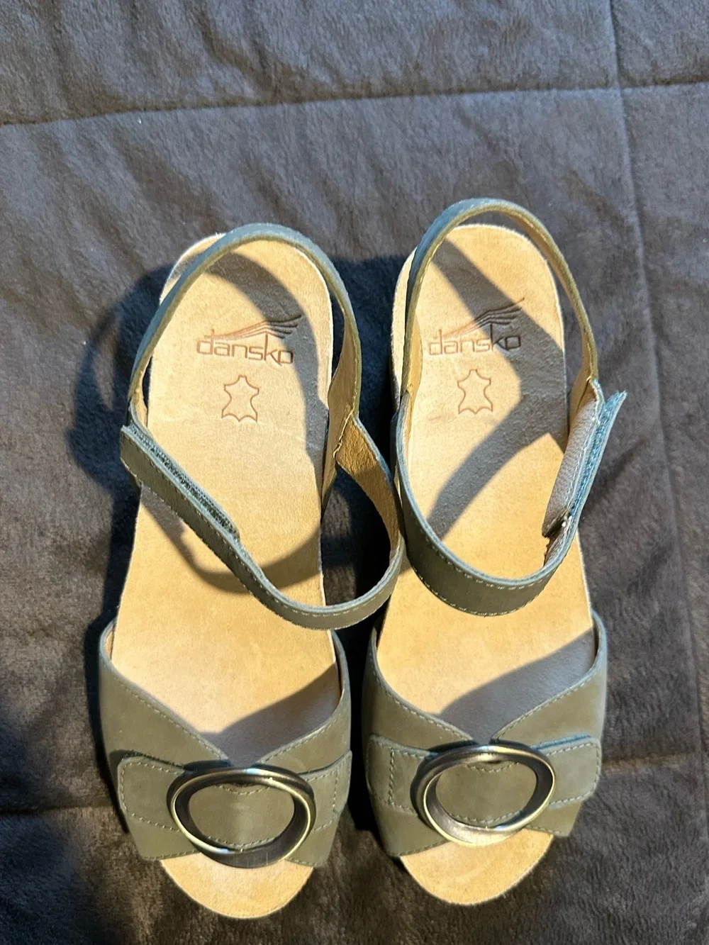 Dansko Stella Nubuck Suede Buckle Hardware Wedge Sandals New